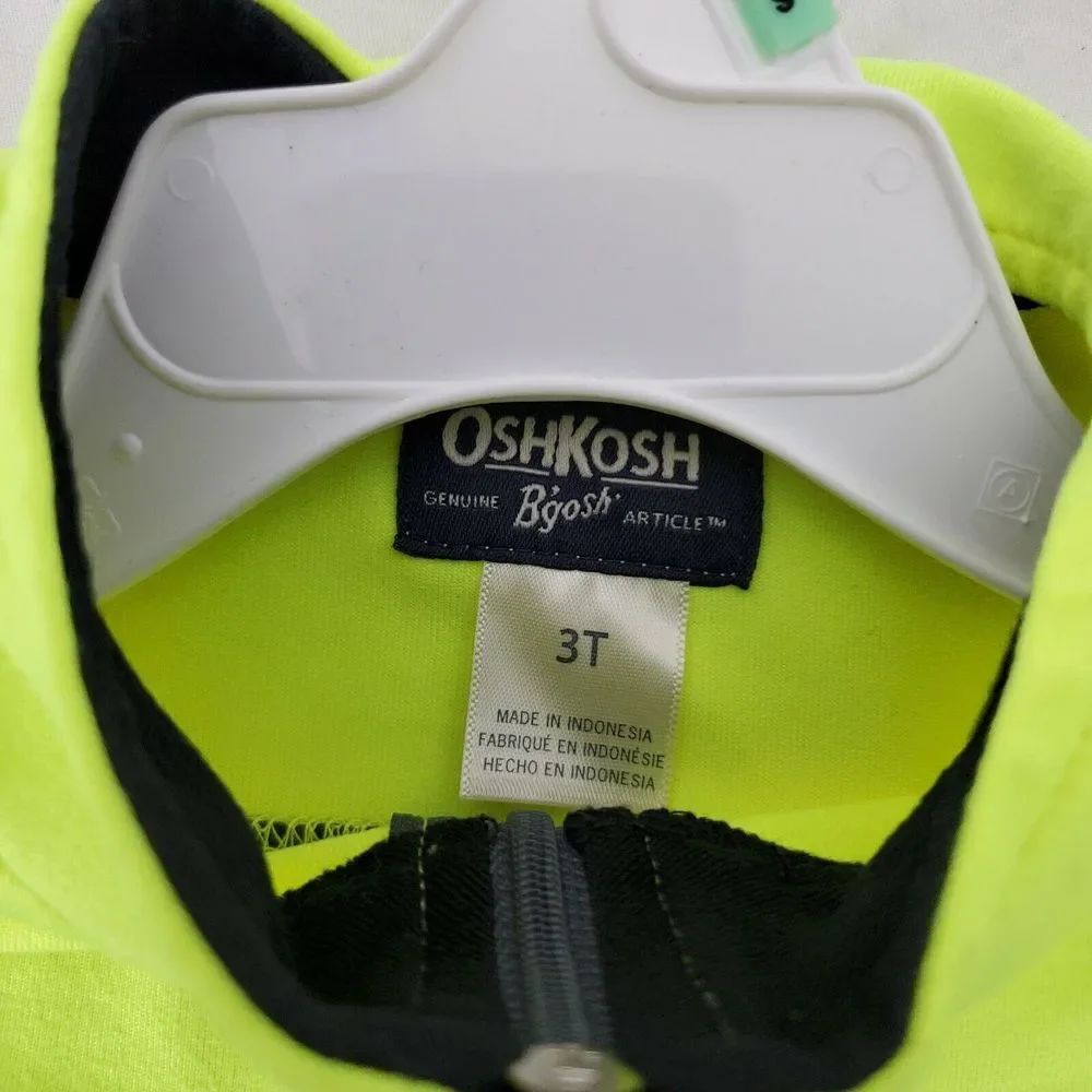 Osh Kosh Boys Reflective‎ 1/4 Zip Top Size 3T Neon Yellow Black